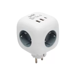   Home CUBE1 kocka elosztó USB töltővel, 3 aljzat gyermekvédelemmel, 1db USB C, 2db  USB A, max. 3680 W