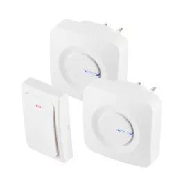   HOME DBKS1001AC vezeték és elem nélküli csengő készlet, 1x nyomógomb + 2x csengő, 100m hatótáv, 36 dallam, szabályozható hangerő, IP44, fényjelzés, kinetikus nyomógomb