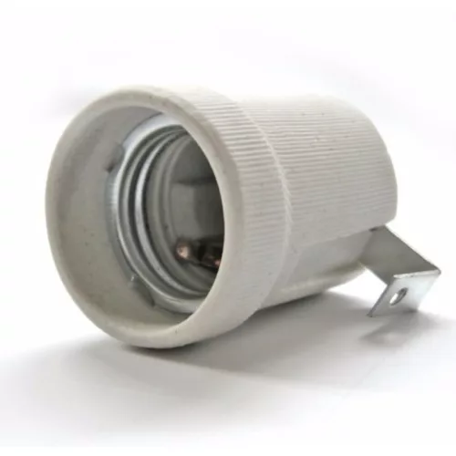 Porcelán foglalat E27 fém rögzítőfüllel  (DEL121)