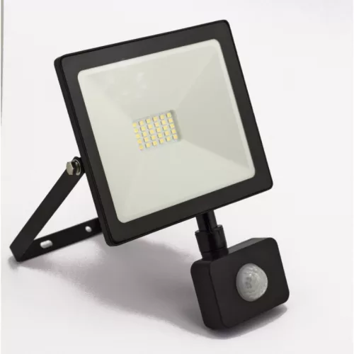 DEL1447 Reflektor   20W LED, 1600lm, 200-240VAC, IP65, 4000K, 120 fok, 30x SMD2835 LED, lapos, fekete, mozgásérzékelővel, 150*127*35mm, alumínium SLIM