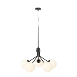  EMIBIG NOVA 5 BLACK/OPAL Fekete Beltéri Függőlámpa E14 IP20 EB-1138-5
