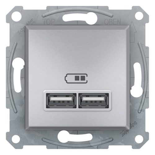 Schneider ASFORA Dupla USB töltő, 2.1A, A+A, alumínium EPH2700261