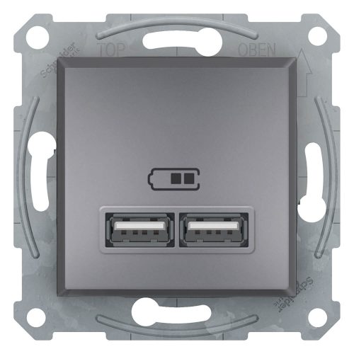 Schneider ASFORA Dupla USB töltő, 2.1A, A+A, acél EPH2700262