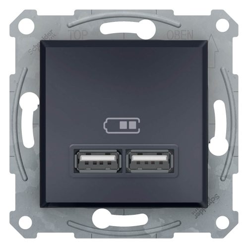 Schneider ASFORA Dupla USB töltő, 2.1A, A+A, antracit EPH2700271