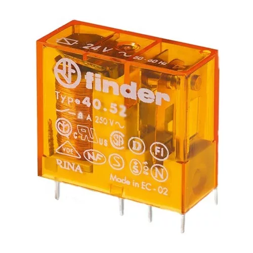 FINDER 40.52.8.230 relé 2CO(váltó) 8A 230V AC, 5mm lábkiosztás, NYÁK-ba vagy foglalatba