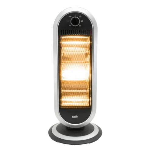Home KF 231 álló elektromos halogén hősugárzó fűtőtest, 400W/800W/1200W, oszcillálás, IP20 védelem, fekete/ezüst, FK_231