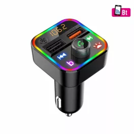  SAL FMBT 18RGB autós kihangosító és töltő, 5 in 1, FM mofulátor, dupla USB gyorstöltő, feszültségmérő, basszus-kiemelés gomb, FMBT_18RGB