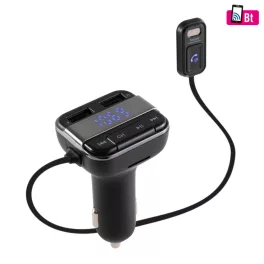   SAL FMBT MIC autós kihangosító és töltő, beépített vezetékes mikrofon, feszültségmérő, Siri, Google Assistant, dupla USB gyorstöltő, FMBT_MIC