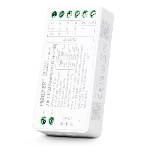 MiLight 3 az 1-ben WI-FI RGB/RGBW/RGB+CCT LED zóna vezérlő FUT037W+ DC12-24V - 12A