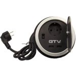 GTV ASZTALBA SÜLLYESZTHETŐ IRODAI ELOSZTÓ, IP20, 1x230v, 2xUSB TÖLTŐ(5V, 2,1A), EZÜST, GTV-AE-BPW1S2UCH-80