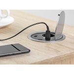 GTV ASZTALBA SÜLLYESZTHETŐ IRODAI ELOSZTÓ, IP20, 1x230v, 2xUSB TÖLTŐ(5V, 2,1A), EZÜST, GTV-AE-BPW1S2UCH-80