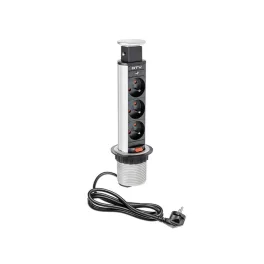   GTV ASZTALBA SÜLLYESZTHETŐ IRODAI ELOSZTÓ, IP20, 3x230V, EZÜST, ÁTM: 60 MM, 1,5M KÁBELLEL, GTV-AE-BPW3S60-80