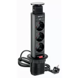   GTV ASZTALBA SÜLLYESZTHETŐ IRODAI ELOSZTÓ, IP20, 3x230V, 2xUSB A, FEKETE, ÁTM: 60 MM,1,5M KÁBELLEL, GTV-AE-BPW3S60U-20