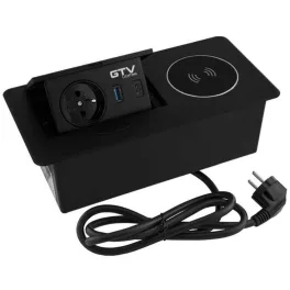   GTV ASZTALBA SÜLLYESZTHETŐ IRODAI ELOSZTÓ, IP20, 1x230V, 2xUSB TÖLTŐ(5V, 2,4A),5W INDUKTÍV TÖLTŐ, GTV-AE-PB1SAVAP-20