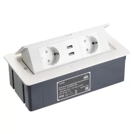   GTV ASZTALBA SÜLLYESZTHETŐ IRODAI ELOSZTÓ, IP20, 2X230v, 2XUSB (2,1A 5V), FEHÉR, kábellel, GTV-AE-PBSUC2GS-10