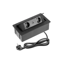   GTV ASZTALBA SÜLLYESZTHETŐ IRODAI ELOSZTÓ, IP20, 2X230V, 1XUSB-A, 1XUSB-C, FEKETE, kábellel GTV-AE-PBSUC2GS-20NN
