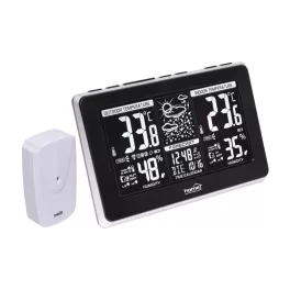   Home HCW 25 időjárás-állomás külső jeladóval, negatív, fehér LCD kijelző, beltéri hőmérséklet és páratartalom, digitális óra, naptár, HCW_25