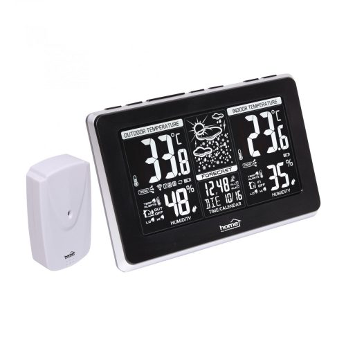 Home HCW 25 időjárás-állomás külső jeladóval, negatív, fehér LCD kijelző, beltéri hőmérséklet és páratartalom, digitális óra, naptár, HCW_25