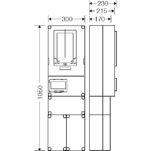 HENSEL HB3000F-U fogyasztásmérő szekrény, 1 vagy 3 fázisú mérő számára, földkábeles csatlakozás, 63A mindennapszaki