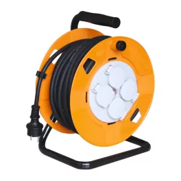   Home HJR 10-30 kábeldob, 30 m, fém talp, IP44-es védelem, H07RN-F 3G1,5 mm2 kábel gumi kábel, max. 3000 W, 4 aljzat takarófedéllel, védőkapcsoló, HJR_10-30