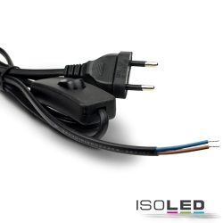   ISOLED Csatlakozóvezeték lapos dugóval és kapcsolóval, fekete, 1,5 m, 230V 111172