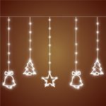 Home KAF 11/WH micro LED-es figurás fényfüggöny, 2 m / 186 db hidegfehér LED, harang / fenyő / csillag figurákkal, hálózati adapter, kül- és beltéri kivitel, KAF_11_WH