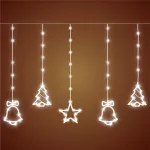Home KAF 11/WH micro LED-es figurás fényfüggöny, 2 m / 186 db hidegfehér LED, harang / fenyő / csillag figurákkal, hálózati adapter, kül- és beltéri kivitel, KAF_11_WH