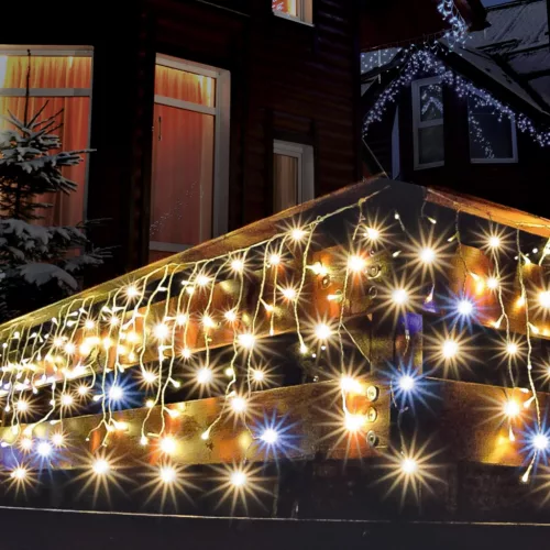Home KAF 300L 5M LED-es sziporkázó fényfüggöny, 5 m / 300 db sziporkázó melegfehér LED, fehér vezeték, hálózati adapter, kül- és beltéri kivitel, KAF_300L_5M