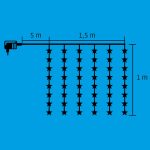 Home KAF 48L LED-es csillag fényfüggöny, 1,5x1 m / 48 db hidegfehér LED csillag figurákban, átlátszó vezeték, hálózati adapter, beltéri kivitel, KAF_48L