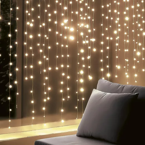 HOME KIN168DWW DOT LED-es fényfüggöny, 168 db melegfehér DOT LED, állófényű, átlátszó vezeték, 12x14 LED, beltéri adapteres kivitel
