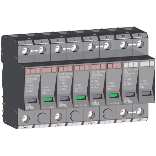 KIWA POm I 3+1 LCF 100/25kA szikraköz+varisztor túlfeszültség levezető T1+T2 (B+C) 81.142