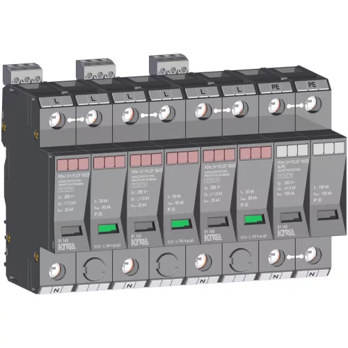 KIWA POm I 3+1R LCF 100/25kA szikraköz+varisztor túlfeszültség levezető T1+T2 (B+C) 81.143