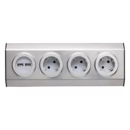   Home KNV 03/USB szerelhető konyhai hálózati elosztó USB aljzatokkal, 3 védőérintkezős és 2 USB aljzat, rozsdamentes acél, felszerelés sarokba is, max. 3680 W,