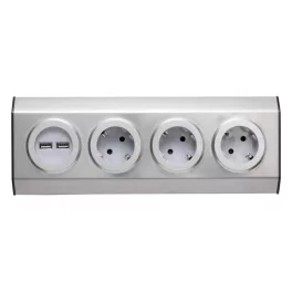   Home KNV 03/USB szerelhető konyhai hálózati elosztó USB aljzatokkal, 3 védőérintkezős és 2 USB aljzat, rozsdamentes acél, felszerelés sarokba is, max. 3680 W,