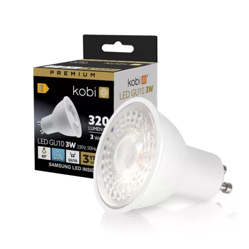 GU10 LED-fényforrás, 3 W, Hideg fehér CW 6200K 270lm, KOBI-001208 KOBI