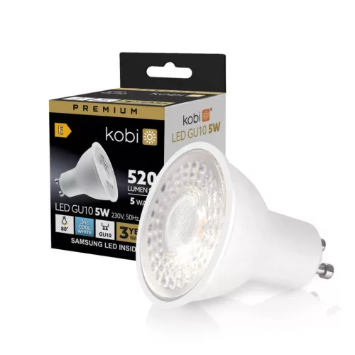 GU10 LED-fényforrás, 5 W, Hideg fehér CW 6500K 450lm, KOBI-001221 KOBI
