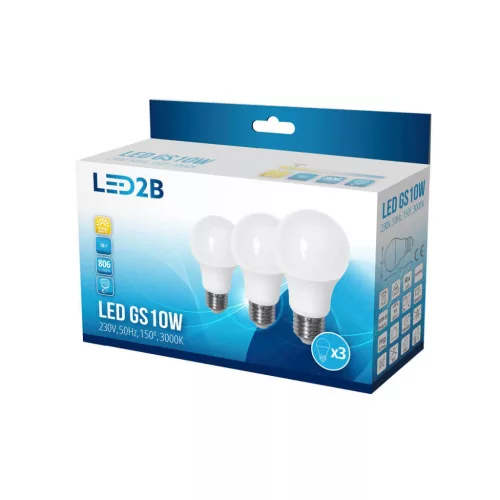 E27 LED-fényforrás, 10 W, Meleg fehér, 3-as kiszerelés