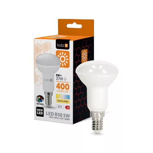 E14 LED-fényforrás, 5 W, Meleg fehér WW 3000K 400lm, KOBI-001352 KOBI