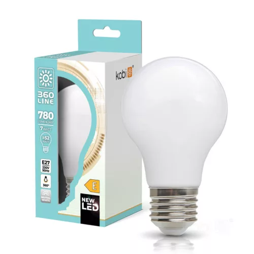 E27 LED-fényforrás, 7 W, filament, Természetes fehér NW 4000K 780lm, KOBI-004083 KOBI
