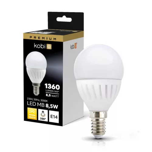 E14 LED-fényforrás, 8.5 W, Meleg fehér WW 3000K 1360lm, KOBI-004455 KOBI