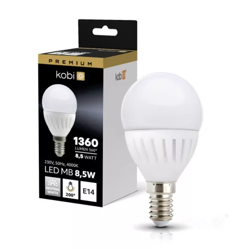 E14 LED-fényforrás, 8.5 W, Természetes fehér NW 4000K 1360lm, KOBI-004456 KOBI