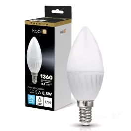   E14 LED-fényforrás, 8.5 W, Hideg fehér, Prémium CW 6000K 1360lm, KOBI-004460 KOBI