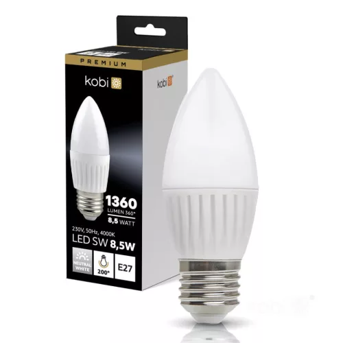 E27 LED-fényforrás, 8.5 W, Természetes fehér, Prémium NW K lm, KOBI-004465 SpectrumLED