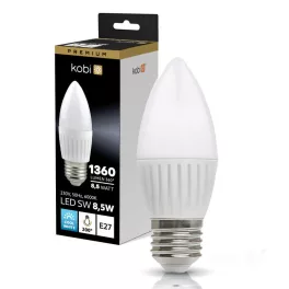   E27 LED-fényforrás, 8.5 W, Hideg fehér, Prémium CW 6000K 1360lm, KOBI-004466 KOBI