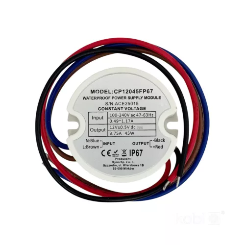 Hermetic LED Power Supply 12V 45W 3,75A IP67