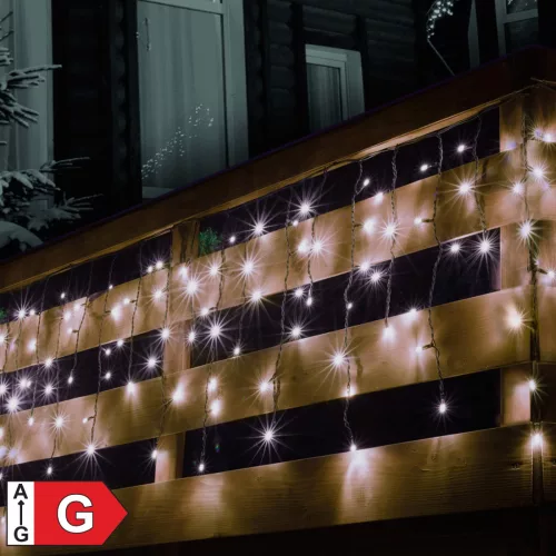 Home KSF 200/WH LED-es fényfüggöny, 4 m / 200 db hidegfehér LED, állófényű, fekete vezeték, sorolható, kül- és beltéri kivitel, KSF_200_WH