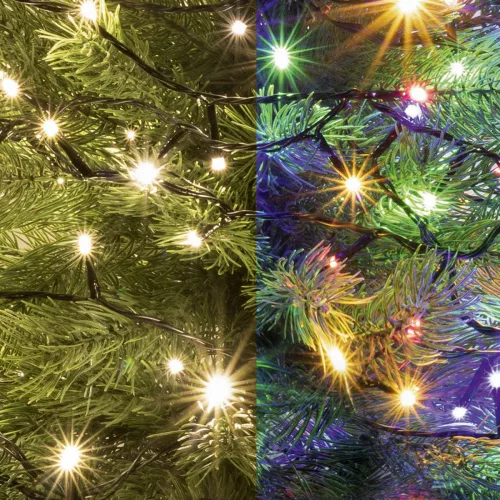 Home LED 205/WW/M LED-es DUAL COLOR fényfüzér, 14 m / 200 db melegfehér és színes LED, zöld vezeték, 5 fényprogram, hálózati adapter, kül- és beltéri kivitel, LED_205_WW_M