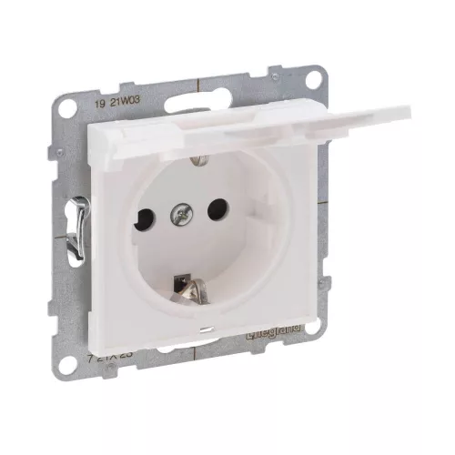 Legrand Suno 2P+F csatlakozóaljzat (rugós), biztonsági zsaluval, csapófedéllel IP21, fehér, Legrand 721127