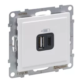   Legrand Suno 2xUSB - A+C csatlakozóaljzat, 3 A - 15 W,  fehér, Legrand 721130
