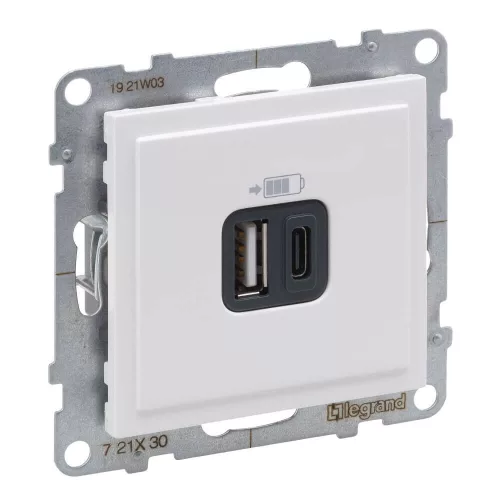 Legrand Suno 2xUSB - A+C csatlakozóaljzat, 3 A - 15 W,  fehér, Legrand 721130